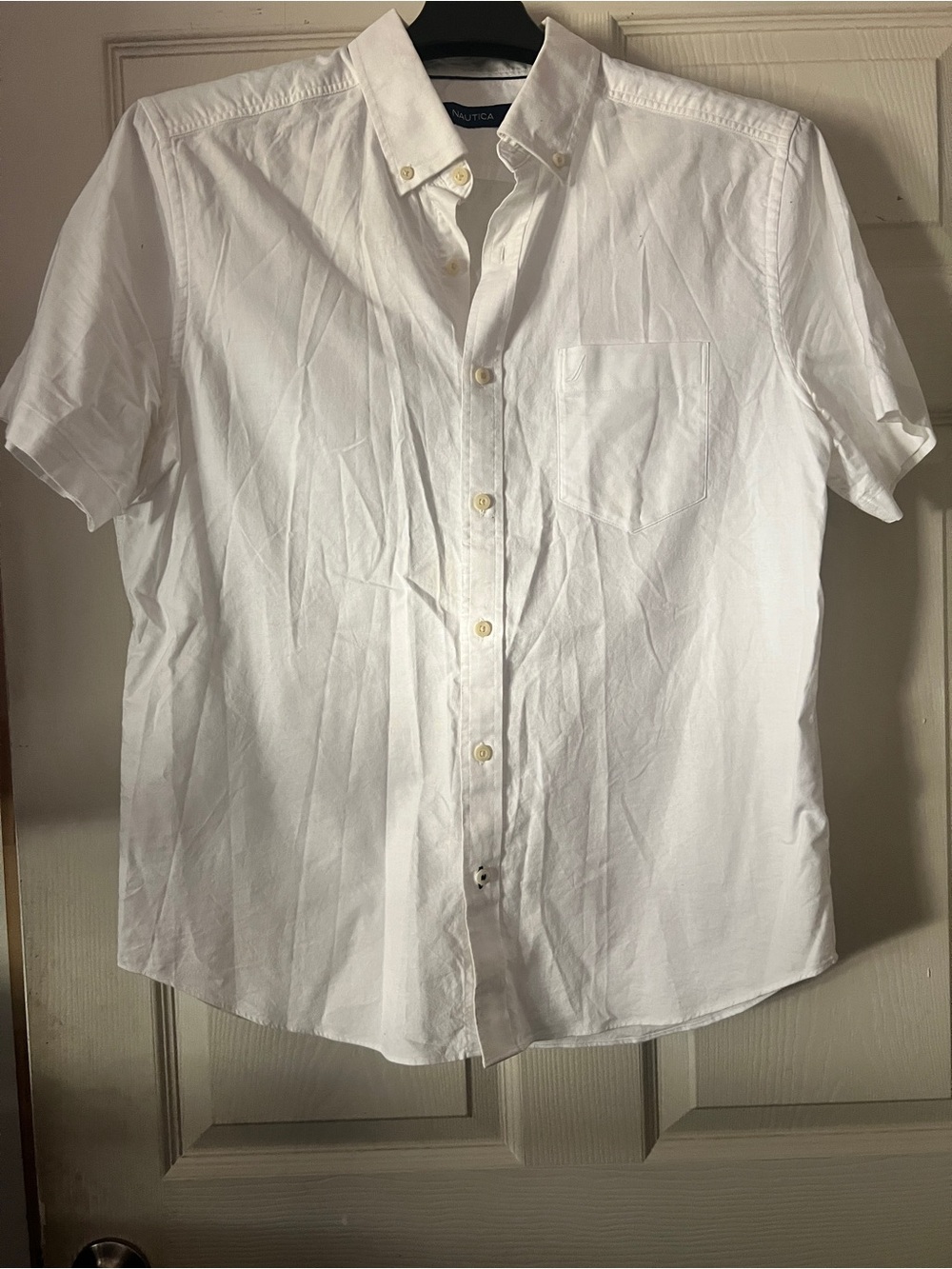 Nautica White Short-Sleeve Button-Down Shirt SIZE LARGE